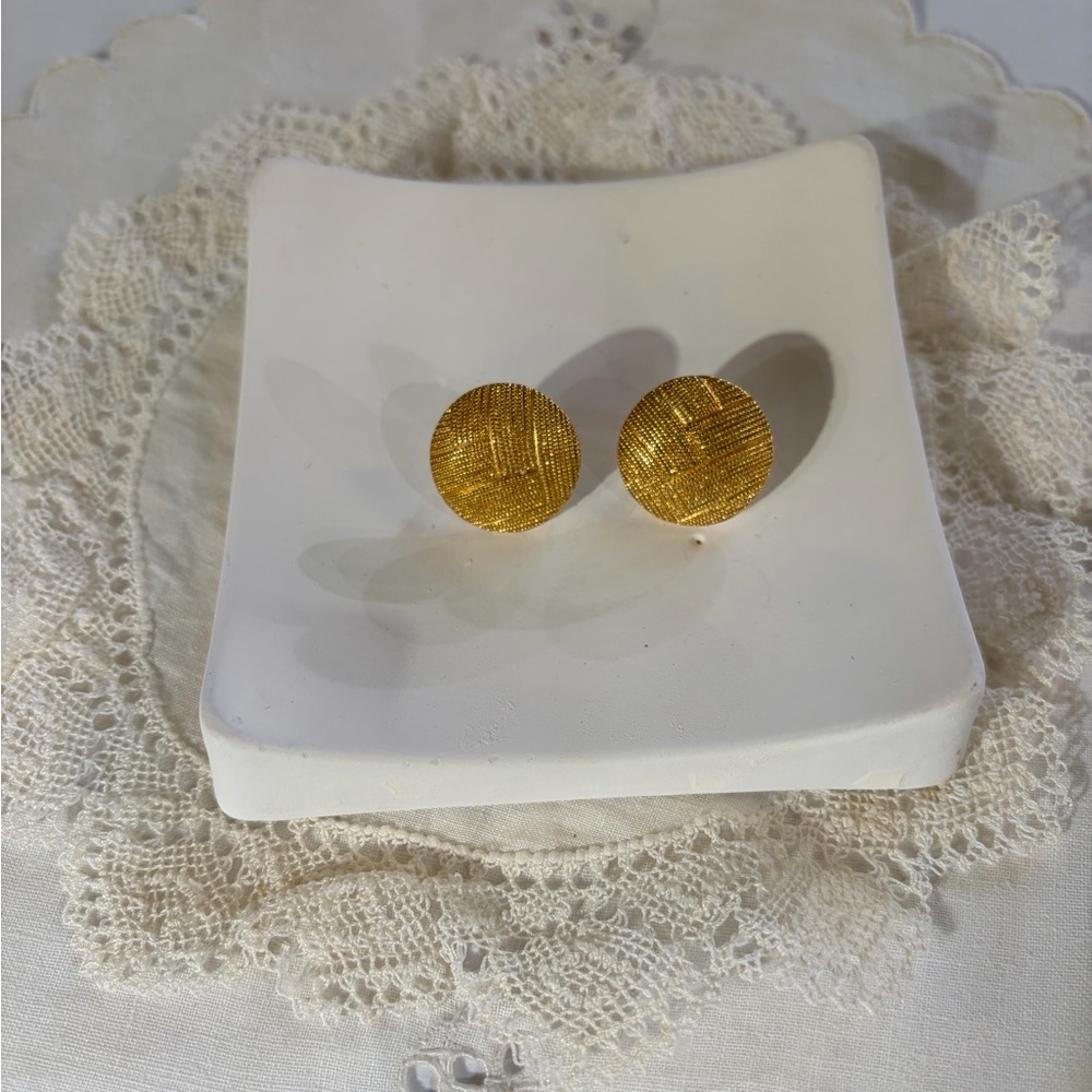 Vintage Monet Signed Gold-ToneTextured Round Stud Earrings